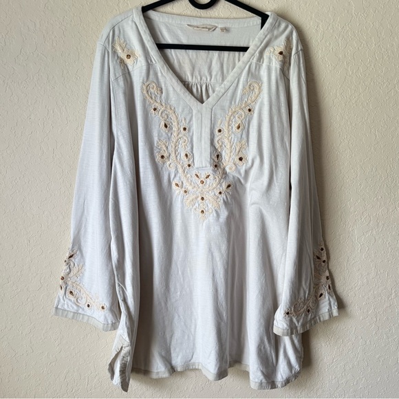 Soft Surroundings | Women's Boho Embroidered Sea Pines Tunic Top Size 2X - Picture 2 of 10